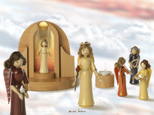 8.001 - Kleiner Tischaltar mit 2 Kerzenhaltern, natur